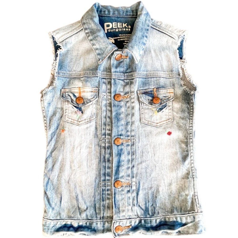 Peek Dungarees Denim Vest with Embroidered Flower & Sun Size Large